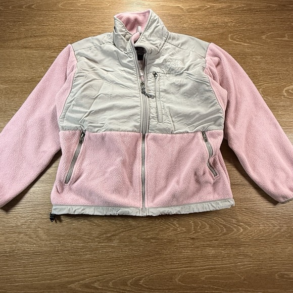 The North Face Girls Medium Fleece Jacket Pink Gray Polartec Full Zip Logo - Picture 1 of 12